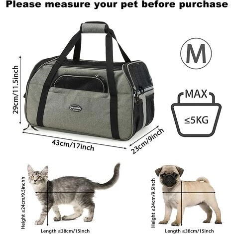 TINOR Sac De Transport Pour Chat Chien Sac Bandoulière Respirant Pour Petit Animal De Compagnie Transporteur Souple Léger Comfortable Pour Voyage En Voiture Train Avion(Gris, M-43x23x29cm) 2 TINOR Sac De Transport Pour Chat Chien Sac Bandoulière Respirant Pour Petit Animal De Compagnie Transporteur Souple Léger Comfortable Pour Voyage En Voiture Train Avion(Gris, M-43x23x29cm) – Image 2