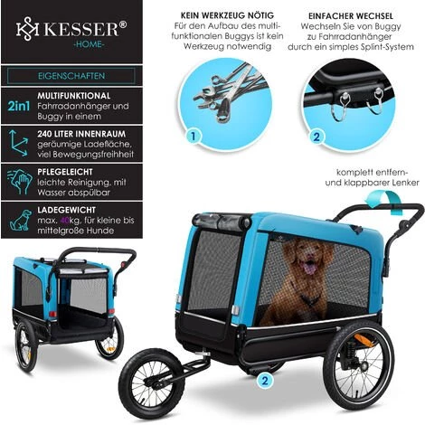 KESSER® Boxer 3 en 1 Remorque Pour Chien, Buggy Et Poussette Pour Chien | Grande Remorque Pour Vélo Avec Un Volume D’environ 240 litres, Avec Suspensions, Matériau : Oxford Canvas 600D, SmartSpace Concept, Capacité De Charge Maximale : 40kg 2 KESSER® Boxer 3 en 1 Remorque Pour Chien, Buggy Et Poussette Pour Chien | Grande Remorque Pour Vélo Avec Un Volume D’environ 240 litres, Avec Suspensions, Matériau : Oxford Canvas 600D, SmartSpace Concept, Capacité De Charge Maximale : 40kg – Image 2
