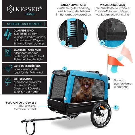 KESSER® Boxer 3 en 1 Remorque Pour Chien, Buggy Et Poussette Pour Chien | Grande Remorque Pour Vélo Avec Un Volume D’environ 240 litres, Avec Suspensions, Matériau : Oxford Canvas 600D, SmartSpace Concept, Capacité De Charge Maximale : 40kg 3 KESSER® Boxer 3 en 1 Remorque Pour Chien, Buggy Et Poussette Pour Chien | Grande Remorque Pour Vélo Avec Un Volume D’environ 240 litres, Avec Suspensions, Matériau : Oxford Canvas 600D, SmartSpace Concept, Capacité De Charge Maximale : 40kg – Image 3