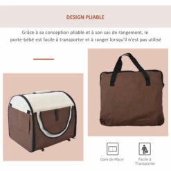 PawHut Sac De Transport Pour Chien Et Chat Pliable - Poignée, Entrée Zippée, Fenêtres Maillées Enroulables- Coussin Inclus - Acier Oxford Marron Beige -Cage, caisse et transport pour chien Soldes 51254853 4