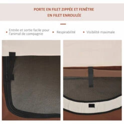PawHut Sac De Transport Pour Chien Et Chat Pliable - Poignée, Entrée Zippée, Fenêtres Maillées Enroulables- Coussin Inclus - Acier Oxford Marron Beige -Cage, caisse et transport pour chien Soldes 51254853 5