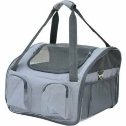 PawHut Sac De Transport Pour Chien Et Chat Pliable - Poignées, Entrée Zippée, Poches - Coussin Amovible Inclus - Oxford Nylon Gris - Gris