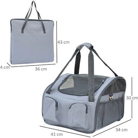 PawHut Sac De Transport Pour Chien Et Chat Pliable - Poignées, Entrée Zippée, Poches - Coussin Amovible Inclus - Oxford Nylon Gris - Gris 3 PawHut Sac De Transport Pour Chien Et Chat Pliable - Poignées, Entrée Zippée, Poches - Coussin Amovible Inclus - Oxford Nylon Gris - Gris – Image 3