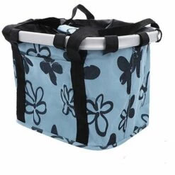 ELLE Panier De Vélo Pliable, Panier De Guidon De Vélo Amovible, Porte-panier En Toile Avant De Vélo, Chariot Pour Animaux De Compagnie Facile à Installer Pour Pique-nique, Shopping, Petits Animaux De Compagnie (fleur Noire Sur Bleu)