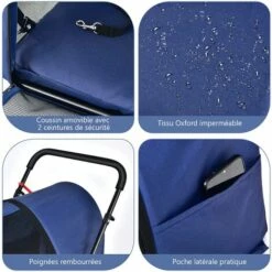 COSTWAY Poussette Buggy Pliable Chien Double Cage Détachable 4 Roues Avant Universelles Avec Porte Bidirectionnel En Tissu Oxford -Cage, caisse et transport pour chien Soldes 51371018 4