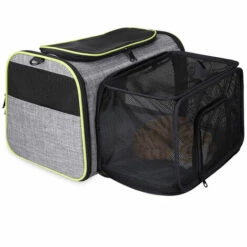 QERSTA Sac De Transport Chat Chien Extensible Et Autres Animaux De Compagnie, Filet Respirant, Spacieux, Pliable, Avec Matelas En Peluche Amovible Pour Voyage En Avion/Train/Voiture (43 * 28 * 28cm)