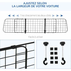 PawHut Barrière Grille De Séparation Universelle Voiture Pour Animaux Longueur Réglable Dim. 91-152L X 30H Cm Kit Complet Installation Inclus Noir - Noir -Cage, caisse et transport pour chien Soldes 52444498 4