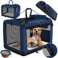 LOVPET® Caisse Pour Chien Caisse De Transport Pour Chien Pliable Avec écuelle Sac De Transport Sac De Transport Pour Chien Caisse De Transport Pour Animaux Domestiques, Chiens Et Chats Caisse De Transport Pour Animaux, M (de), Bleu Marine
