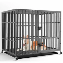 BINGO PAW Cage Pour Chien Grande Taille Cages De Transport Chien à Roulette Avec 3 Portes 95 X 81 X 57 CM