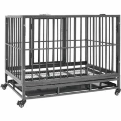 VidaXL Cage Pour Chiens Avec Roues Acier 92x62x76 Cm - Noir -Cage, caisse et transport pour chien Soldes 54139927 4
