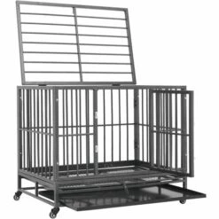 VidaXL Cage Pour Chiens Avec Roues Acier 92x62x76 Cm - Noir -Cage, caisse et transport pour chien Soldes 54139927 5