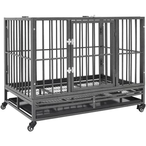 VidaXL Cage Pour Chien Avec Roues Et Toit Acier 102x72x85 Cm - Noir 1 VidaXL Cage Pour Chien Avec Roues Et Toit Acier 102x72x85 Cm - Noir