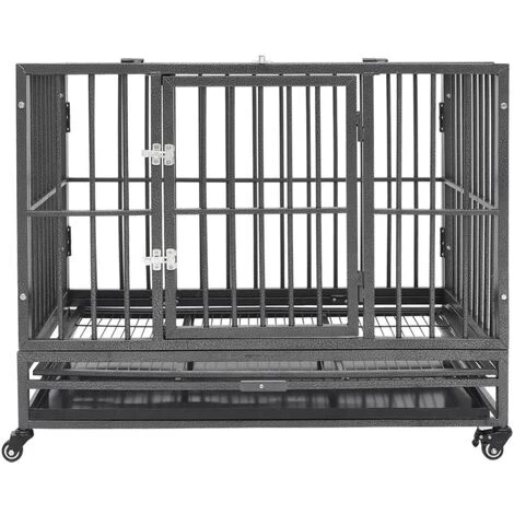 VidaXL Cage Pour Chien Avec Roues Et Toit Acier 102x72x85 Cm - Noir 2 VidaXL Cage Pour Chien Avec Roues Et Toit Acier 102x72x85 Cm - Noir – Image 2