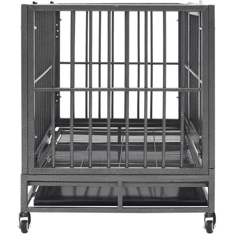 VidaXL Cage Pour Chien Avec Roues Et Toit Acier 102x72x85 Cm - Noir 3 VidaXL Cage Pour Chien Avec Roues Et Toit Acier 102x72x85 Cm - Noir – Image 3