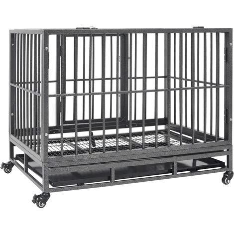 VidaXL Cage Pour Chien Avec Roues Et Toit Acier 102x72x85 Cm - Noir 4 VidaXL Cage Pour Chien Avec Roues Et Toit Acier 102x72x85 Cm - Noir – Image 4