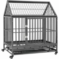 VidaXL Cage Pour Chien Avec Roues Et Toit Acier 92x62x106 Cm - Noir