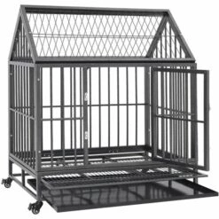 VidaXL Cage Pour Chien Avec Roues Et Toit Acier 92x62x106 Cm - Noir -Cage, caisse et transport pour chien Soldes 54139930 3