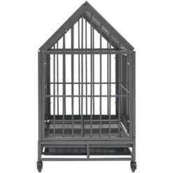VidaXL Cage Pour Chien Avec Roues Et Toit Acier 92x62x106 Cm - Noir -Cage, caisse et transport pour chien Soldes 54139930 4