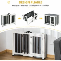 PawHut Cage Pour Chien Animaux Pliable Dim. 84L X 51l X 61H Cm Porte Verrouillable Toit Ouvrant Plateau Déjection Bois Sapin Gris Blanc Noir - Gris -Cage, caisse et transport pour chien Soldes 54308944 5