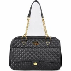 Sac De Transport Pour Petits Chiens Chats Pour Le Voyage En Voiture En Train Et En Avion Sac à Main Respirable Pour L'Animal (Noir)-Macaron