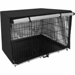Housse Cage Pour Chien Housse Protection Pour Cage Chien En Tissu Oxford Avec Fermeture éclair, Fenêtre Maille, Durable Coupe-Vent, Pour Cage Métallique Intérieure Et Extérieure (42 Pouces)-Macaron