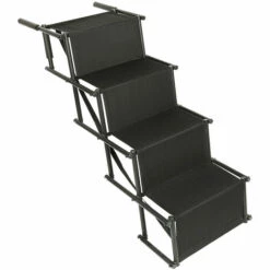 YONGQING Échelle Légère De Rampe De Voiture De Chien Avec Les Escaliers D'animal Familier De Cadre En Métal De Pliage De Fond Antidérapant Pour Les Voitures, SUV Et Lit Haut - Noir