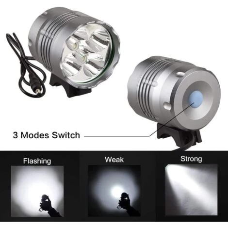 Eclairage Velo, 6000 Lumens 5 LED, Phare Avant De Vélo De Montagne étanche Avec Batterie Rechargeable 6400 MAh (blanc)-BISBISOUS 3 Eclairage Velo, 6000 Lumens 5 LED, Phare Avant De Vélo De Montagne étanche Avec Batterie Rechargeable 6400 MAh (blanc)-BISBISOUS – Image 3