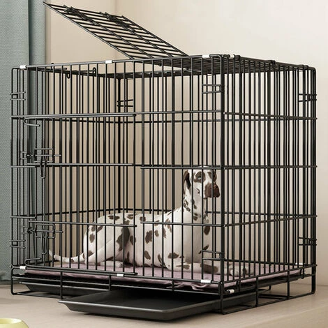 IZTOSS Cage Chien 83x60x66cm - Qualité Cage Pour Chien, Chat, Animal Domestique - Pliable Et Transportable Avec Poignées Et 2 Plateau - Noir 2 IZTOSS Cage Chien 83x60x66cm - Qualité Cage Pour Chien, Chat, Animal Domestique - Pliable Et Transportable Avec Poignées Et 2 Plateau - Noir – Image 2