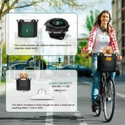 ROSIER Panier De Vélo, Amovible Vélo Guidon Panier, Cycle Avant Toile Panier Transporteur Sac Pet Carrier En Alliage D'Aluminium Pour VTT, Pique-Nique, Shopping, Petit Animal Domestique (Le Noir，24*36*24cm)——VEBTles -Cage, caisse et transport pour chien Soldes 57120042 4