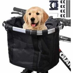 TINOR Panier De Vélo, Amovible Vélo Guidon Panier, Cycle Avant Toile Panier Transporteur Sac Pet Carrier En Alliage D'Aluminium Pour VTT, Pique-Nique, Shopping, Petit Animal Domestique (Le Noir)