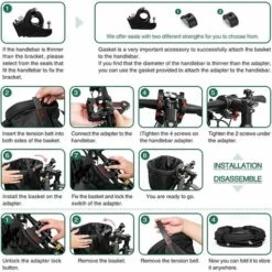 TINOR Panier De Vélo, Amovible Vélo Guidon Panier, Cycle Avant Toile Panier Transporteur Sac Pet Carrier En Alliage D'Aluminium Pour VTT, Pique-Nique, Shopping, Petit Animal Domestique (Le Noir) -Cage, caisse et transport pour chien Soldes 57911719 5