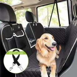 Housse De Siège Pour Chien Pour La Banquette Arrière, Pecute Housse Voiture Imperméable Pour Chien Avec Fenêtre De Visualisation, Avec 2 Housses Latérales De Sac Et 2 Ceintures De Sécurité Pour Chien, Antidérapants Lavables,146x136cm,Noir