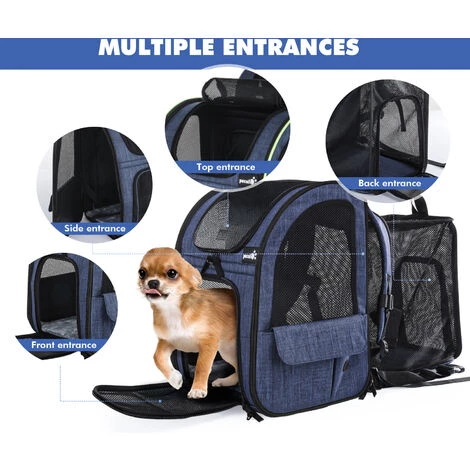 Pecute Sac à Dos Chat Chien Extensible 90%, Sac Transport Pour Chat Petit Chien Respirant, Sac A Dos De Transport Chat Avec Matelas En Peluche Amovible, Pour Voyage En Train/Voiture/Restaurant/Avion, Bleu 2 Pecute Sac à Dos Chat Chien Extensible 90%, Sac Transport Pour Chat Petit Chien Respirant, Sac A Dos De Transport Chat Avec Matelas En Peluche Amovible, Pour Voyage En Train/Voiture/Restaurant/Avion, Bleu – Image 2