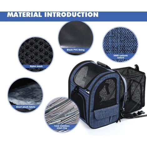 Pecute Sac à Dos Chat Chien Extensible 90%, Sac Transport Pour Chat Petit Chien Respirant, Sac A Dos De Transport Chat Avec Matelas En Peluche Amovible, Pour Voyage En Train/Voiture/Restaurant/Avion, Bleu 3 Pecute Sac à Dos Chat Chien Extensible 90%, Sac Transport Pour Chat Petit Chien Respirant, Sac A Dos De Transport Chat Avec Matelas En Peluche Amovible, Pour Voyage En Train/Voiture/Restaurant/Avion, Bleu – Image 3