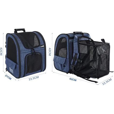 Pecute Sac à Dos Chat Chien Extensible 90%, Sac Transport Pour Chat Petit Chien Respirant, Sac A Dos De Transport Chat Avec Matelas En Peluche Amovible, Pour Voyage En Train/Voiture/Restaurant/Avion, Bleu 5 Pecute Sac à Dos Chat Chien Extensible 90%, Sac Transport Pour Chat Petit Chien Respirant, Sac A Dos De Transport Chat Avec Matelas En Peluche Amovible, Pour Voyage En Train/Voiture/Restaurant/Avion, Bleu – Image 5