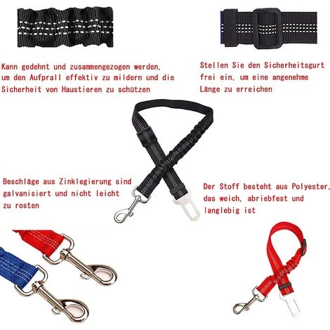 LONGZIMING Harnais Voiture Pour Chiens,2 PCS Ceinture De Sécurité Pour Chien Pour Voiture,réglable, Absorption Des Chocs, Bande Réfléchissante, Convient Pour Toutes Les Races De Chiens Et Types De Voitures 2 LONGZIMING Harnais Voiture Pour Chiens,2 PCS Ceinture De Sécurité Pour Chien Pour Voiture,réglable, Absorption Des Chocs, Bande Réfléchissante, Convient Pour Toutes Les Races De Chiens Et Types De Voitures – Image 2