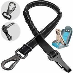 ABCRITAL Ceinture De Securite Pour Chien Avec Absorption Des Chocs Et Mousqueton Elastique Reglable Convient Aux Chiens Moyens Et Grands Avec Bande Réfléchissante ( Noir 1 Pièces )