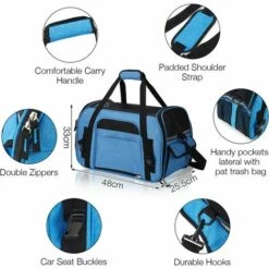 GALOZZOIT Sac Transport Chat Petit Chien Lapin, Panier Cabine Petit Animal, Sac Porté Main Bandoulière Voyage Train Voiture Avion Homologué(L Bleu) -Cage, caisse et transport pour chien Soldes 58657720 3