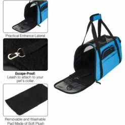 GALOZZOIT Sac Transport Chat Petit Chien Lapin, Panier Cabine Petit Animal, Sac Porté Main Bandoulière Voyage Train Voiture Avion Homologué(L Bleu) -Cage, caisse et transport pour chien Soldes 58657720 4