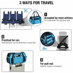 GALOZZOIT Sac Transport Chat Petit Chien Lapin, Panier Cabine Petit Animal, Sac Porté Main Bandoulière Voyage Train Voiture Avion Homologué(L Bleu) -Cage, caisse et transport pour chien Soldes 58657720 5