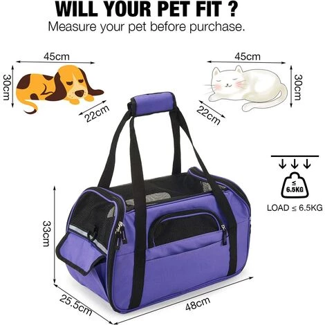 GALOZZOIT Sac Transport Chat Porté Main Ou Épaule Pour Chiot Chaton Panier Transport Chat Pour Voyage En Avion Train Voiture Avion Homologué(L Violet) 2 GALOZZOIT Sac Transport Chat Porté Main Ou Épaule Pour Chiot Chaton Panier Transport Chat Pour Voyage En Avion Train Voiture Avion Homologué(L Violet) – Image 2