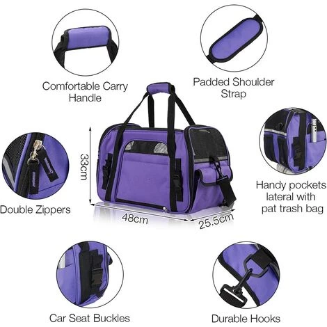 GALOZZOIT Sac Transport Chat Porté Main Ou Épaule Pour Chiot Chaton Panier Transport Chat Pour Voyage En Avion Train Voiture Avion Homologué(L Violet) 3 GALOZZOIT Sac Transport Chat Porté Main Ou Épaule Pour Chiot Chaton Panier Transport Chat Pour Voyage En Avion Train Voiture Avion Homologué(L Violet) – Image 3