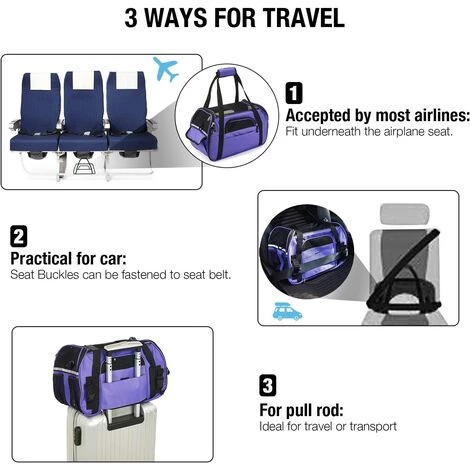 GALOZZOIT Sac Transport Chat Porté Main Ou Épaule Pour Chiot Chaton Panier Transport Chat Pour Voyage En Avion Train Voiture Avion Homologué(L Violet) 5 GALOZZOIT Sac Transport Chat Porté Main Ou Épaule Pour Chiot Chaton Panier Transport Chat Pour Voyage En Avion Train Voiture Avion Homologué(L Violet) – Image 5