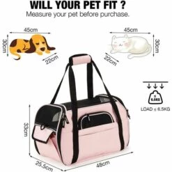 GALOZZOIT Sac De Transport Pour Chat, Sac à Main Bandoulière Démontable Lavable Pliable Pour Chat Chaton Petit Chien Lapin Animal De Compagnie Homologué Avion (48 * 25 * 34CM) Rose -Cage, caisse et transport pour chien Soldes 58657759 3