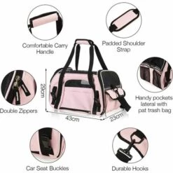 GALOZZOIT Sac De Transport Pour Chat, Sac à Main Bandoulière Démontable Lavable Pliable Pour Chat Chaton Petit Chien Lapin Animal De Compagnie Homologué Avion (48 * 25 * 34CM) Rose -Cage, caisse et transport pour chien Soldes 58657759 4