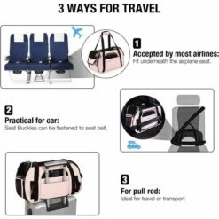 GALOZZOIT Sac De Transport Pour Chat, Sac à Main Bandoulière Démontable Lavable Pliable Pour Chat Chaton Petit Chien Lapin Animal De Compagnie Homologué Avion (48 * 25 * 34CM) Rose -Cage, caisse et transport pour chien Soldes 58657759 5