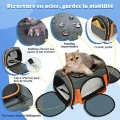 TINOR Sac Transport Chat, Caisse De Transport Chat Respirant Et Pliable, Cage Transport Pour Chat Avec Grand Espace, Sac Transport Chat Ouverture Matelas En Peluche Amovible, Panier Transport Chat -Cage, caisse et transport pour chien Soldes 58831772 3