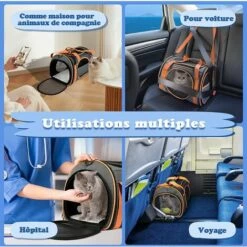 TINOR Sac Transport Chat, Caisse De Transport Chat Respirant Et Pliable, Cage Transport Pour Chat Avec Grand Espace, Sac Transport Chat Ouverture Matelas En Peluche Amovible, Panier Transport Chat -Cage, caisse et transport pour chien Soldes 58831772 4