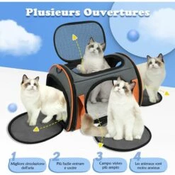 TINOR Sac Transport Chat, Caisse De Transport Chat Respirant Et Pliable, Cage Transport Pour Chat Avec Grand Espace, Sac Transport Chat Ouverture Matelas En Peluche Amovible, Panier Transport Chat -Cage, caisse et transport pour chien Soldes 58831772 5