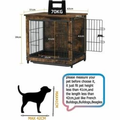 BINGO PAW Cage Pour Chien Intérieur En Bois Cage Chien Chats Lapins Meuble Industriel 63 X 59 X 51cm -Cage, caisse et transport pour chien Soldes 58971431 4